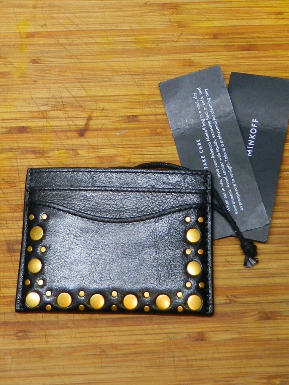 Rebecca Minkoff $98 M.A.B. Studded Black Leather Card Case NWT!